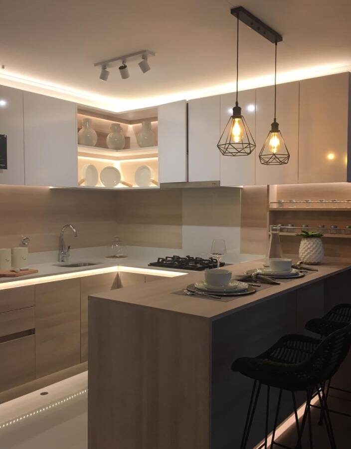 Gabinetes superiores e inferiores en melamina para cocina moderna