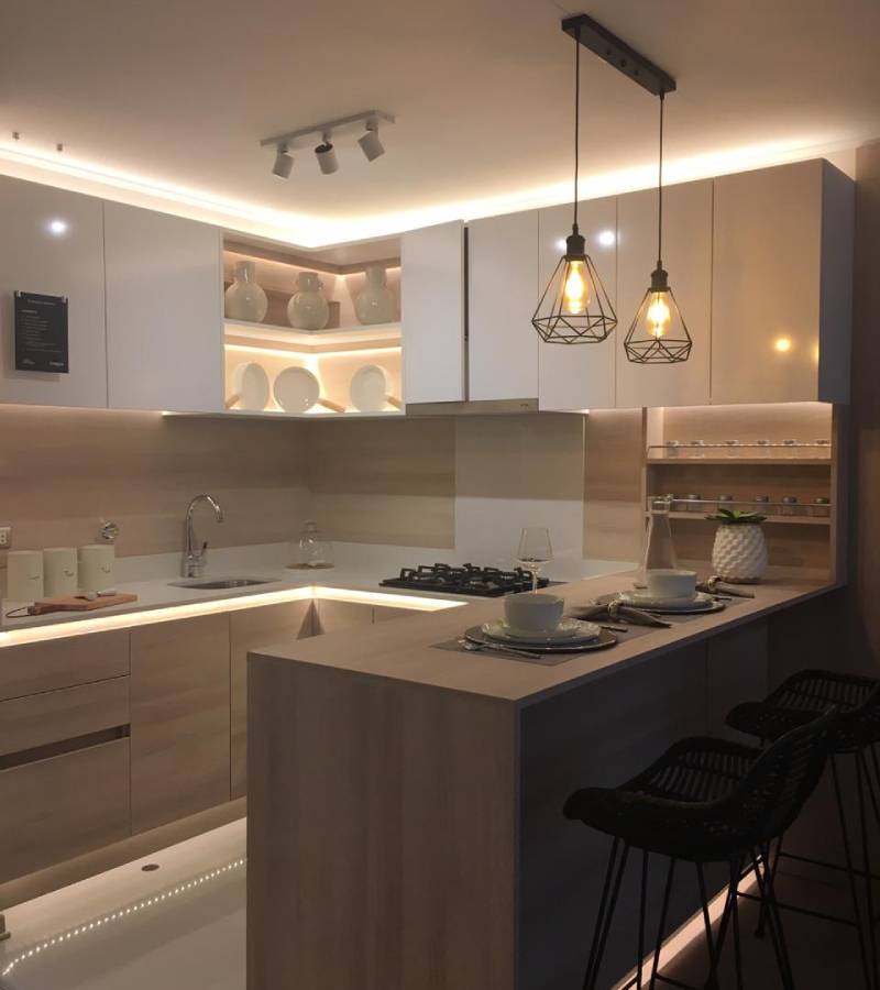 Gabinetes superiores e inferiores en melamina para cocina moderna